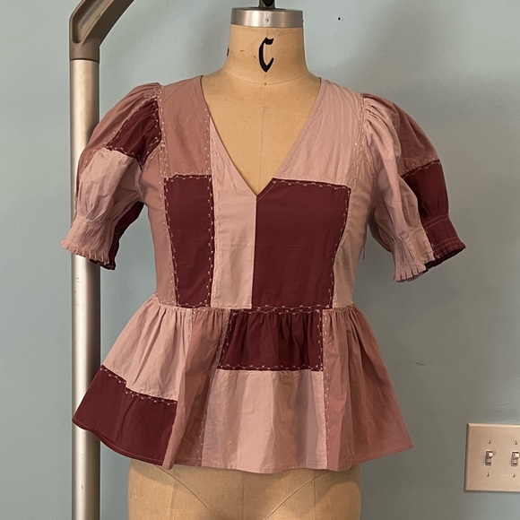 NWOT Madewell Signature Poplin Patchwork Peplum Top - Size Medium - Purp… - Picture 6 of 10
